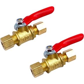 2Pcs 1/4 Compression Shut Off Valves,1/4" Compression x 1/4" Compression Brass Mini Ball Valve for Water Line Connection