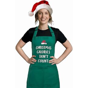 Christmas Kitchen Aprons for Women with Pockets, Waitress Chef Apron Costume, Cute Cooking Bib Apron Kitchen Gifts for Men (Green)