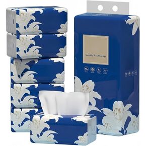 Pack of 5,5-Ply, 190MM x 153MM,2400 Sheets Per Pack Native Wood Pulp Fiber Material Soft Facial Napkin Household Napkins Paper Facial Tissue