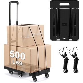 Mayouko 500LBS Foldable Platform Hand Truck Dolly Cart, Portable Luggage Cart Dolly with 6 Wheels for Luggage, Airport, Travel, Moving, Shopping, Office