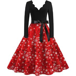 Women Halloween Dress Bloody Print V-Neck Long Sleeve Retro A Line Dresses 2024 Fall Cocktail Party Dress with Belt