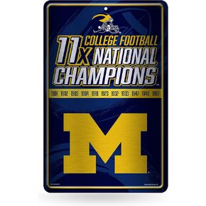 Rico Industries NCAA Michigan Wolverines Champ Large Metal Sign 11" x 17" Large Metal Home Décor Sign