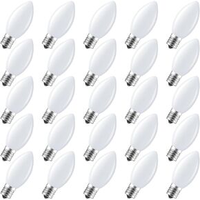 Minetom 25 Pack Multicolor C9 LED Christmas Light Bulbs, Colored Plastic C9 Shatterproof LED Bulbs Replacement for Christmas String Lights, E17 Intermediate Base, Commercial Dimmable Holiday Bulbs