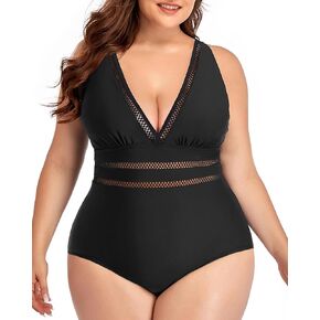 Daci Women Plus Size One Piece Swimsuits Sexy V Neck Bathing Suit Hollowed Out Swimwear