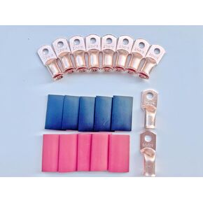 10PCS-1/0 * 3/8 Copper Ring Ear Terminal Copper Nose Cold Pressed red Copper SC Series Terminal Connector with 3:1 Heat Shrink tubing