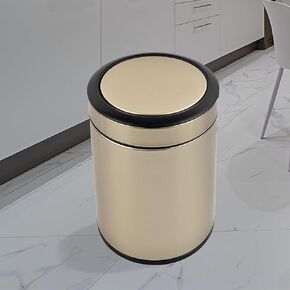 KInGSUnS Batthroom Trash Can with Lid for Kitchen,Living Room,Bedroom,2.1 Gal/8Liter Round Small Brushed Stainless Steel Garbage Can for Hotel, Office,Home Décor, Fashion Design,Anti Fingerprint,Gold