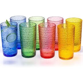 22oz Blue Acrylic Glasses Drinkware (Set of 6), Honeycomb Stackable Shatter-Proof Plastic Cups, Reusable Plastic Drinking Tumblers, BPA-Free, Dishwasher-Safe