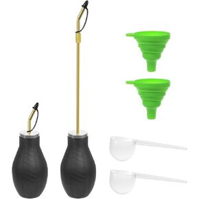 Diatomaceous Earth Powder Duster, Garden Powder Applicator with Long Brass Spray Gun, Bulb Duster Sprayer for Organic Gardening, Complete Kit with Collapsible Funnel and Scoops