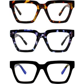Yogo Vision Blue Light Blocking Reading Glasses for Women Big Square Oversized Computer Readers (3 Pack)