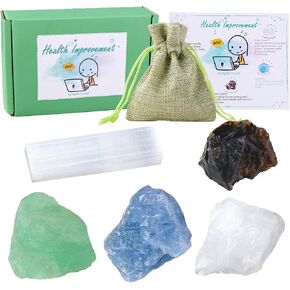 Apengshi Stones Set for Wealth and Success,Crystal Set of 5 Pieces Stone,Citrine,Tiger's Eye,Pyrite,Green Aventurine and Selenite Healing Crystal Stones
