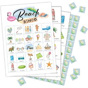 Beach Bingo Cards, Beach Birthday Party Bingo Game, Adults Summer Game, Beach Party Ideas, Outdoor, Indoor, Family Travel Group Activity - 24 Players/ 04shatan