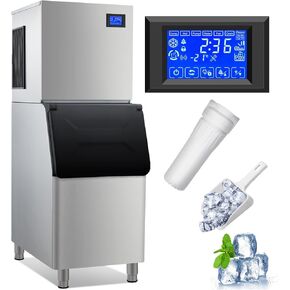 Towallmark Commercial Ice Maker Machine, 22" Air Cooled Industrial Ice Machine with 300Pcs/Cycle, 400Lbs/24h, 350lbs Storage Bin, Ice Cube Maker Machine for Coffee Shop, Business Restaurant