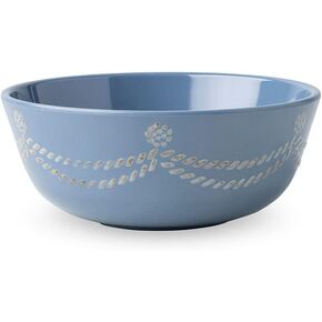 Juliska Berry & Thread Melamine Cereal Bowl - Chambray Blue Serving Bowl 6 in, Melamine Bowl - Unbreakable, White Melamine, Embossed Serving Bowl