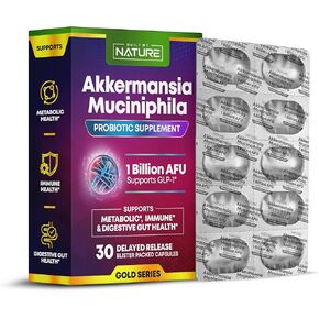 Built by Nature Akkermansia Muciniphila Probiotic Supplement – 1 Billion AFU - Supports GLP-1, Immune & Digestive Gut Health - 30 Delayed Release Blister Packed Capsules