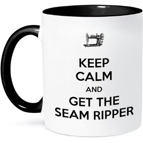 3dRose mug_172006_2 Keep Calm and Get The Seam Ripper, White and Black, Ceramic Mug, 15-Ounce