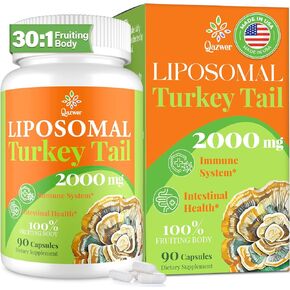 Turkey Tail Mushroom Capsules 2000MG - Digestive Health & Immune Support, High Absorption Mushroom Supplement for Gut Microbiome, Energy & Brain Health | 30:1 Fruiting Body| Organic -90 Liposomal Caps