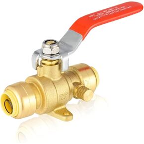 2-PCs Push Fit Drop Ear Ball Valve with Drain, 1/2-Inch Push-to-Connect PEX Fitting with Disconnect Clip, for PEX,Copper,CPVC,PE-RT Pipes, Red