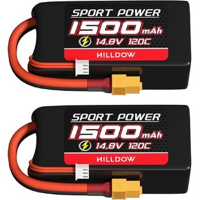 Hilldow 11.1V Lipo Battery 3S 120C 1500mAh Lipos Batteries Rechargeable with XT60 Plug for RC Models Airplane Helicopter UAV Remote Control Quadcopter Drone FPV M9(2 Packs)