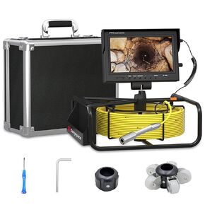 Sanyipace Sewer Scope Camera 165FT/50M, 9'' LCD Screen, 1200TVL, 0.9/23mm Lens, 6000mAh Battery Powered, Drain Pipeline Camera Borescope with 12 Adjustable LEDs, DVR Record Video & Audio, 16GB TF Card