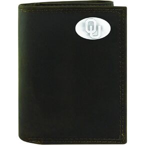 NCAA Oklahoma Sooners Light Brown Crazyhorse Leather Trifold Concho Wallet, One Size