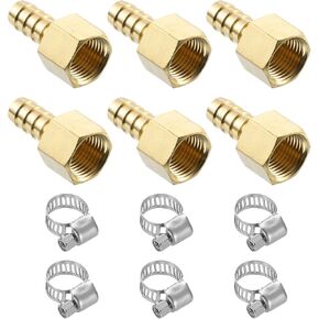 uxcell 2pcs Brass Hose Barb Fittings, 5/16" Barb x 1/4" NPT Female Brass Barb Pipe Fitting Adapter with 2pcs Hose Clamps for Water Fuel Air