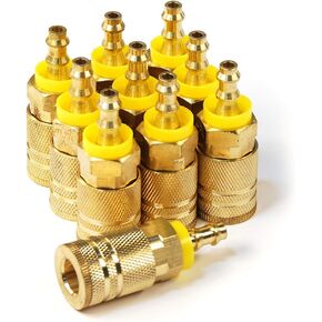Primefit IC1414PB6-B10-P (10-Pack) 6-Ball Industrial Coupler Brass 1/4-IN x 1/4-IN Push Lock Hose Barb (BULK)