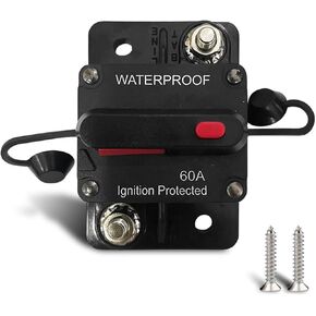 60Amp Circuit Breaker, DC 12V-48V Waterproof Inline Fuse with Manual Reset Switch, for Boat Trolling Motor Stabilizer Marine ATV Solar System Stereo Audio Trailer Vehicles Electronic Battery