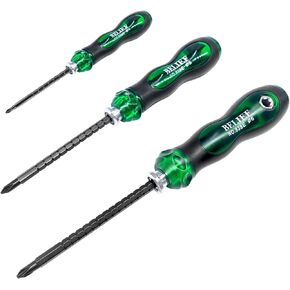 Yalin 3-Piece Ratchet Telescopic Screwdriver, Double-Head Magnetic Ratcheting Screw Driver, Adjustable Rod Length, The Tip of the Rod are Slotted and Phillips, Industrial Strength, Easy to Load(Green)