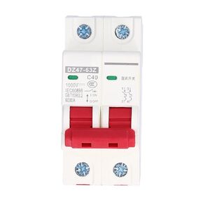 Miniature Circuit Breaker, DZ47-63 C40 2 Pole Rail Mount Circuits Breakers Low Voltage DC 1000V 40A Overload Protection Switch Solar Energy Protector Equipment DIN Rail Industrial Accessories