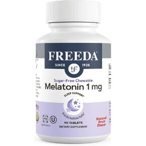 FREEDA Melatonin 1 mg Sugar Free Chewable Tablet - Adult & Kids Melatonin Chewable Tablets - 1mg Melatonin for Adults & Children, Natural Sleep Aid Melatonin for Kids, 90 Chewable Tablets