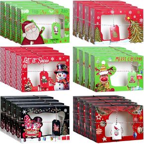24 Pcs Christmas Cookie Boxes Christmas Bakery Treat Box With Window Tag and Ribbons Holiday Goodie Candy Cookie Containers Kraft Paper Cookie Tins for Winter Xmas Party Gift Giving