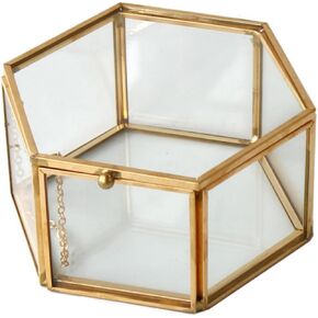1PCS Vintage Glass Jewelry Box Golden Metal Keepsake Box Desktop Jewelry Organizer Holder for Storage Trinket Ring Earring Home Decorative Case