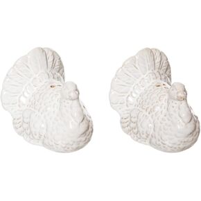 Ceramic 2.5 inch x 2.5 inch White Turkey Salt and Pepper Shakers set of 2, Fall and Thanksgiving Table decorations