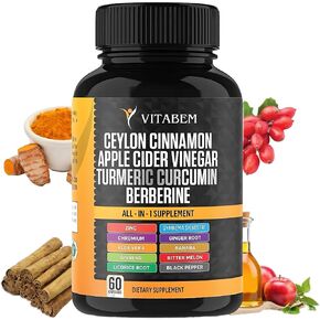 Ceylon Cinnamon Capsules 3000mg Turmeric 3000mg Apple Cider Vinegar 3000mg Ginseng 2000mg Aloe Vera 2000mg Berberine Supplement 1200mg + Banaba | Bitter Melon | Gymnema | Ginger Root - 60 Count