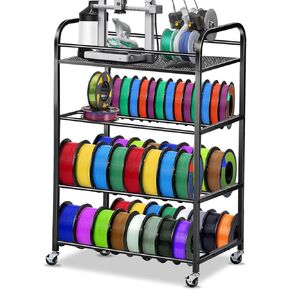 Filament Rack 3D Printer Filament Storage Rack 4-layer Large Capacity Adjustable Filament Spool Holder Printer Stand with Rolling Wheels Heavy-duty Metal Frame for PLA TPU Filament Holder for Studio