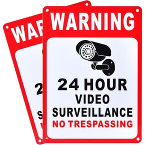 Kichwit 10" x 7" Aluminum Video Surveillance No Trespassing Sign, 4 Pack, Reflective