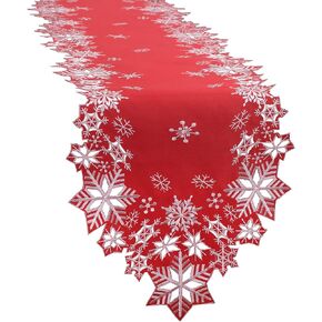 Simhomsen Embroidered Snowflakes Table Runners for Christmas Holiday and Winter (Red, 14×54 inches)