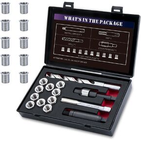 M12X1.75X16.2MM Thread Repair Kit with Insert HSS Drill, Tap, Counterbore, Installation Driver, Metric, 10PCS Stainless Steel Insert M12X1.75X16.2MM