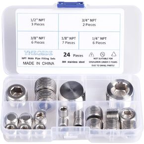 1/8 ''1/4'' 3/8 ''1/2'' 3/4 ''NPT التوصيل مجموعة الأنابيب المقابس مجموعة متنوعة 304 الفولاذ المقاوم للصدأ الذكور الموضوع ألين رئيس المقبس الأنابيب التوصيل تركيب مجموعة 24 قطع