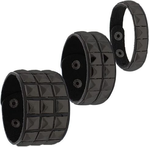 BaBakiak 3 Piece 80s Leather Studded Punk Bracelet, Rock Studded Leather Wristband for Men Women in Saudi Arabia