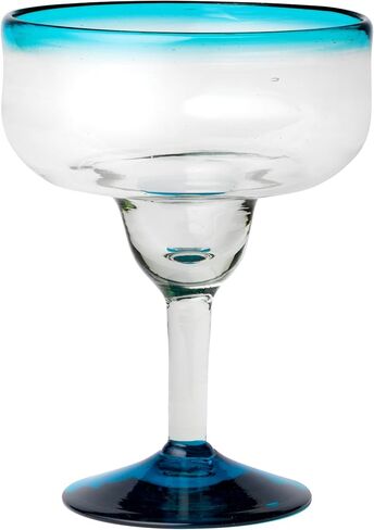 10 Strawberry Street Aqua Rim Stemless Wine Handblown Mexican Glass, Set of 6 in Kuwait