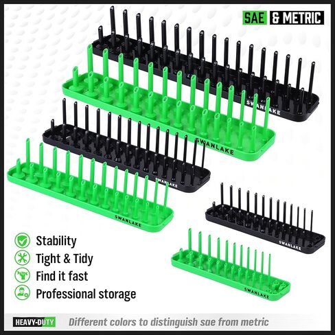 صينية تنظيم المقبس SWANLAKE، صينية حامل المقبس مكونة من 4 قطع. SAE ومتري، 1/4 بوصة، 3/8 بوصة (4 قطع صينية تنظيم المقبس) in Kuwait