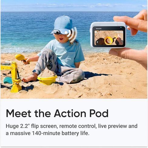 Insta360 GO 3S (White) 128GB Tiny Mighty 4K Action Vlogging Camera, Portable, Mount Anywhere, Waterproof, Stabilization, Hands-Free POV, + Action Pod and Wearable Accessories + Selfie Stick + Tripod in Saudi Arabia