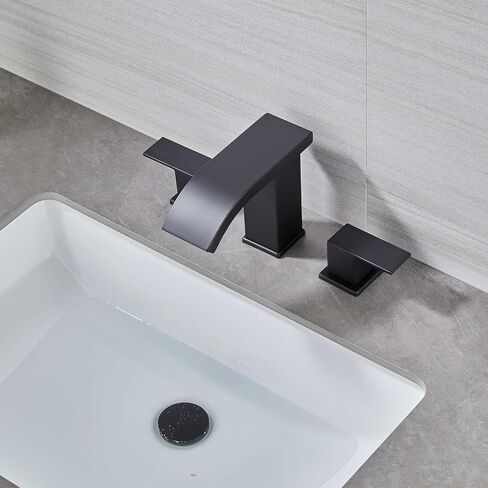 LED Light Black Waterfall Bathroom Faucet 3 Holes - 8Inch Widespread Bathroom Sink Faucet | Two Handles Lavatory Vanity Sink Faucets with Pop-up Drain Assembly & Supply Lines in Saudi Arabia