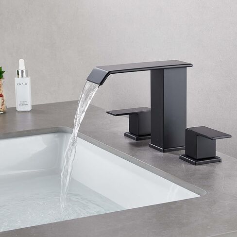 LED Light Black Waterfall Bathroom Faucet 3 Holes - 8Inch Widespread Bathroom Sink Faucet | Two Handles Lavatory Vanity Sink Faucets with Pop-up Drain Assembly & Supply Lines in Saudi Arabia