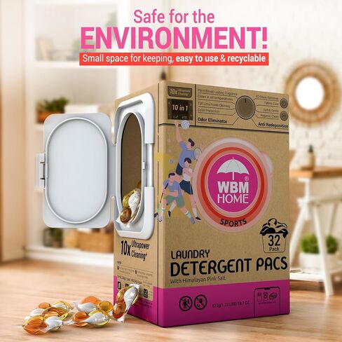 WBM Laundry Detergent Pods, Autumn Scent – 128 Pods in Recycleable Packaging for 10x Ultra Power Cleaning, Odor Defense for Activewear & Sports Shirts in Saudi Arabia