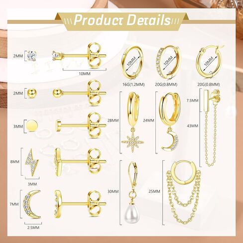FASACCO Earring Set for Multiple Piercing 18K Gold Plated Chain Earrings Gold Earrings Set Stud Hoop Earrings Set Moon and Star Pearl Dangle Earrings in Kuwait