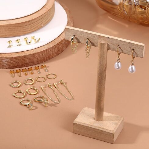 FASACCO Earring Set for Multiple Piercing 18K Gold Plated Chain Earrings Gold Earrings Set Stud Hoop Earrings Set Moon and Star Pearl Dangle Earrings in Kuwait