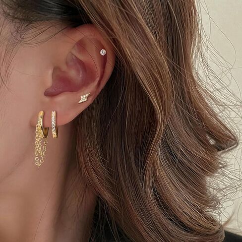 FASACCO Earring Set for Multiple Piercing 18K Gold Plated Chain Earrings Gold Earrings Set Stud Hoop Earrings Set Moon and Star Pearl Dangle Earrings in Kuwait