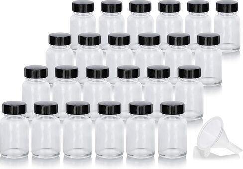 JUVITUS زجاجة ذات فم واسع من الزجاج الشفاف سعة 1 أونصة مع غطاء فينولي (24 عبوة) + قمع in Kuwait